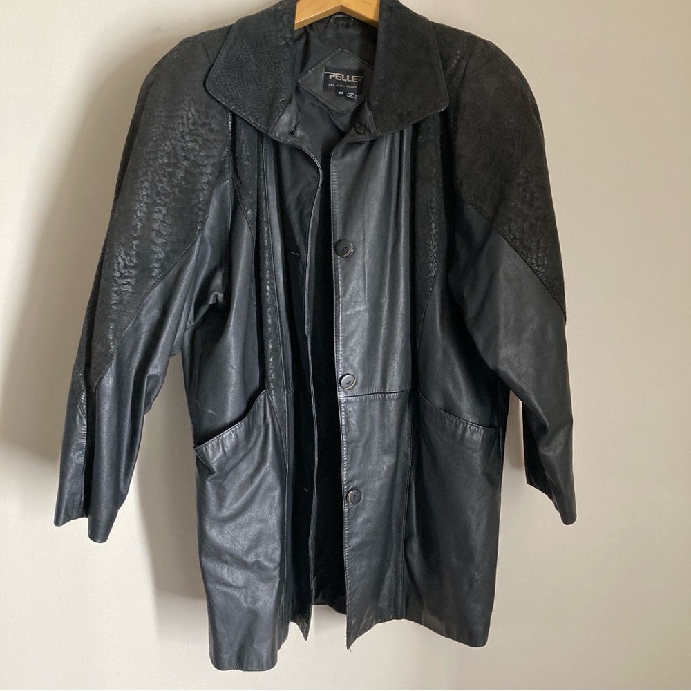 Pelle Vintage Black Leather Jacket with Textured Panels Size Medium
